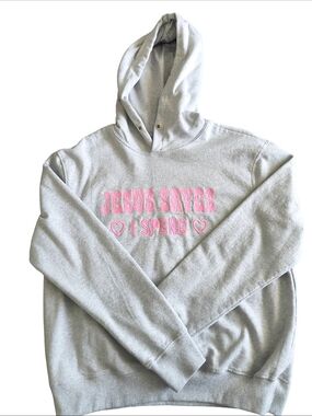 Gray Hoodie with Pink "JESUS SAVES I SPEND"